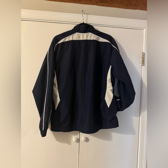 Under armor, LG, navy blue, white accents, jacket no hood, zipper pockets. - Picture 2 of 3